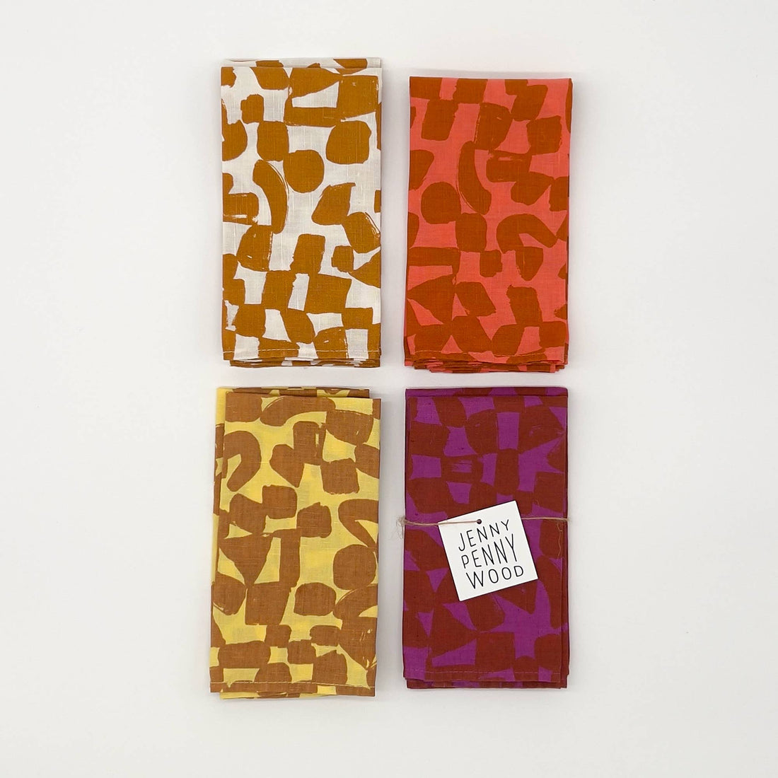 Napkins - Set of 2 - Checks - Amber - Hot Coral