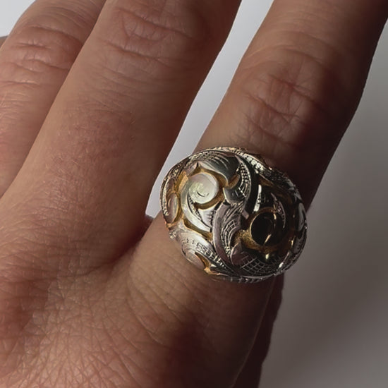 Acanthus Bombé Band - Two Tone - SS & 14K Gold size 7.25