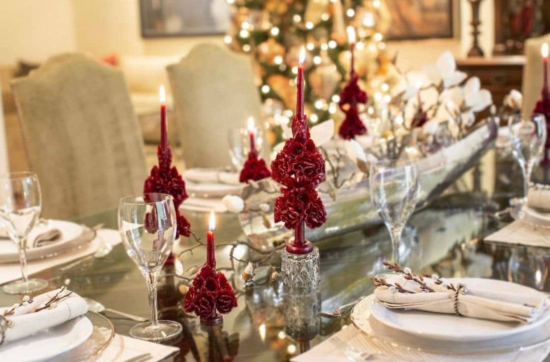 Merlot Handmade with Beeswax Floral Taper Candle  Oaxaca art: Small