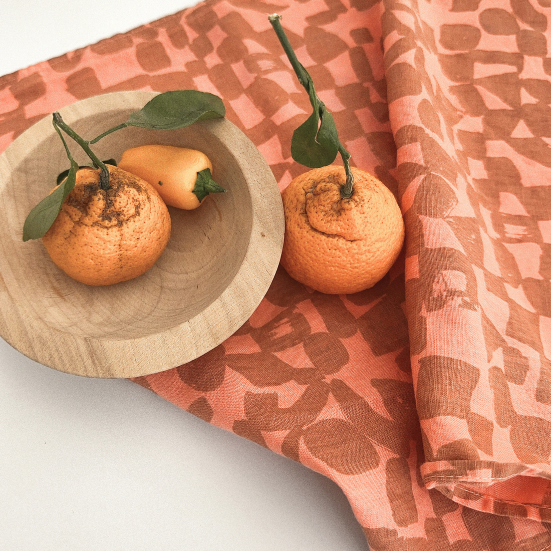 Tea Towel - Checks - Amber - Hot Coral