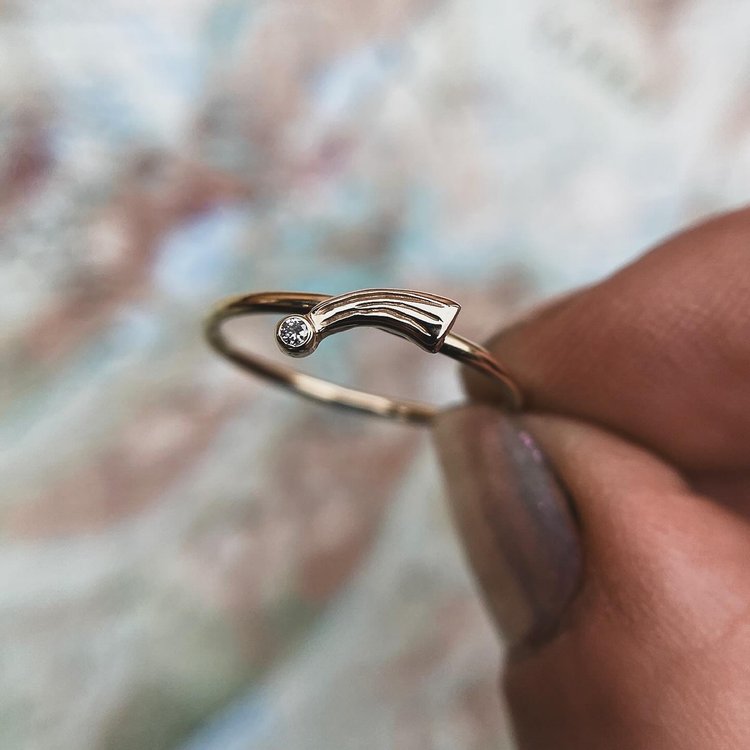 14k Shooting Star Stacking Ring- Grey Diamond