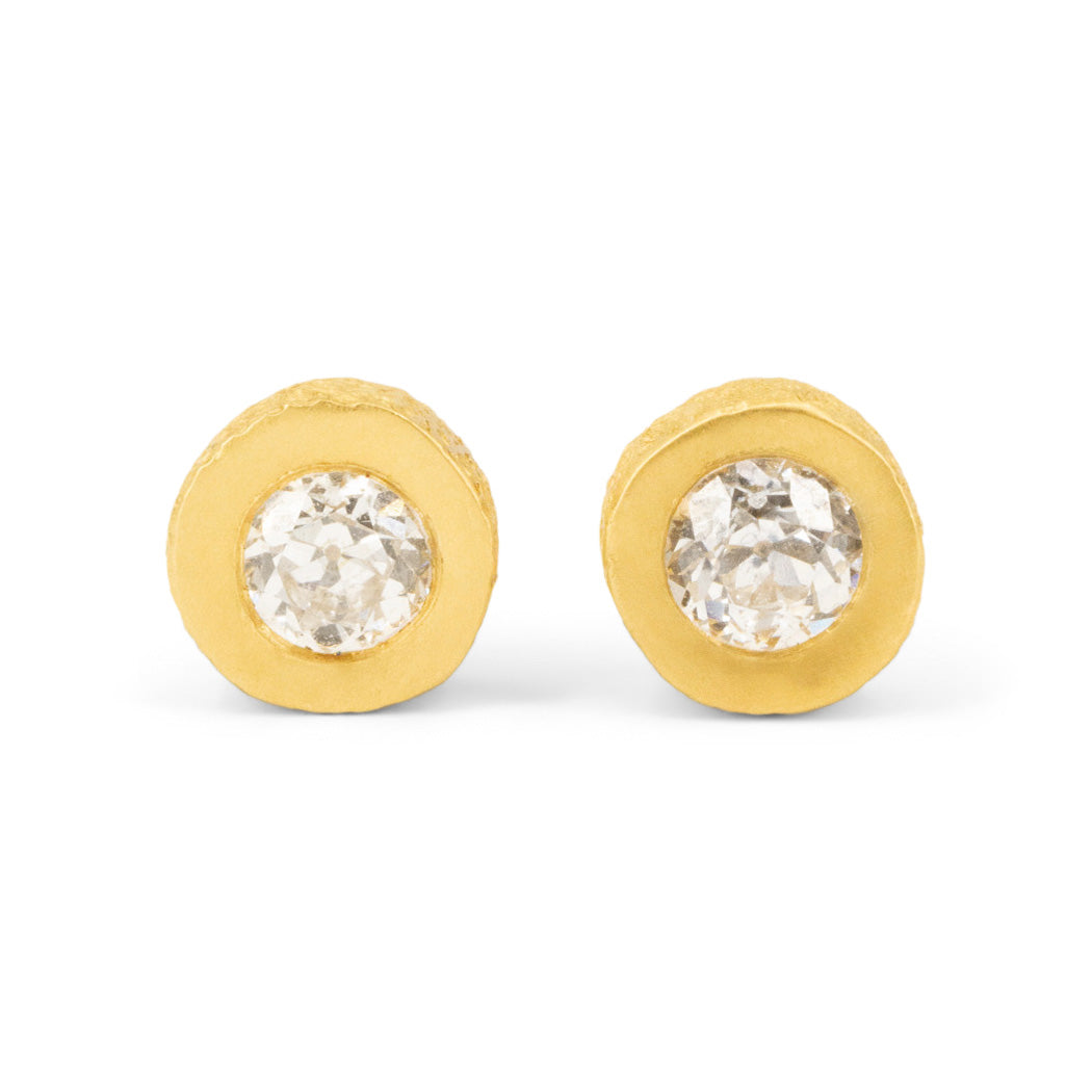 22k Textured Bezel Diamond Studs
