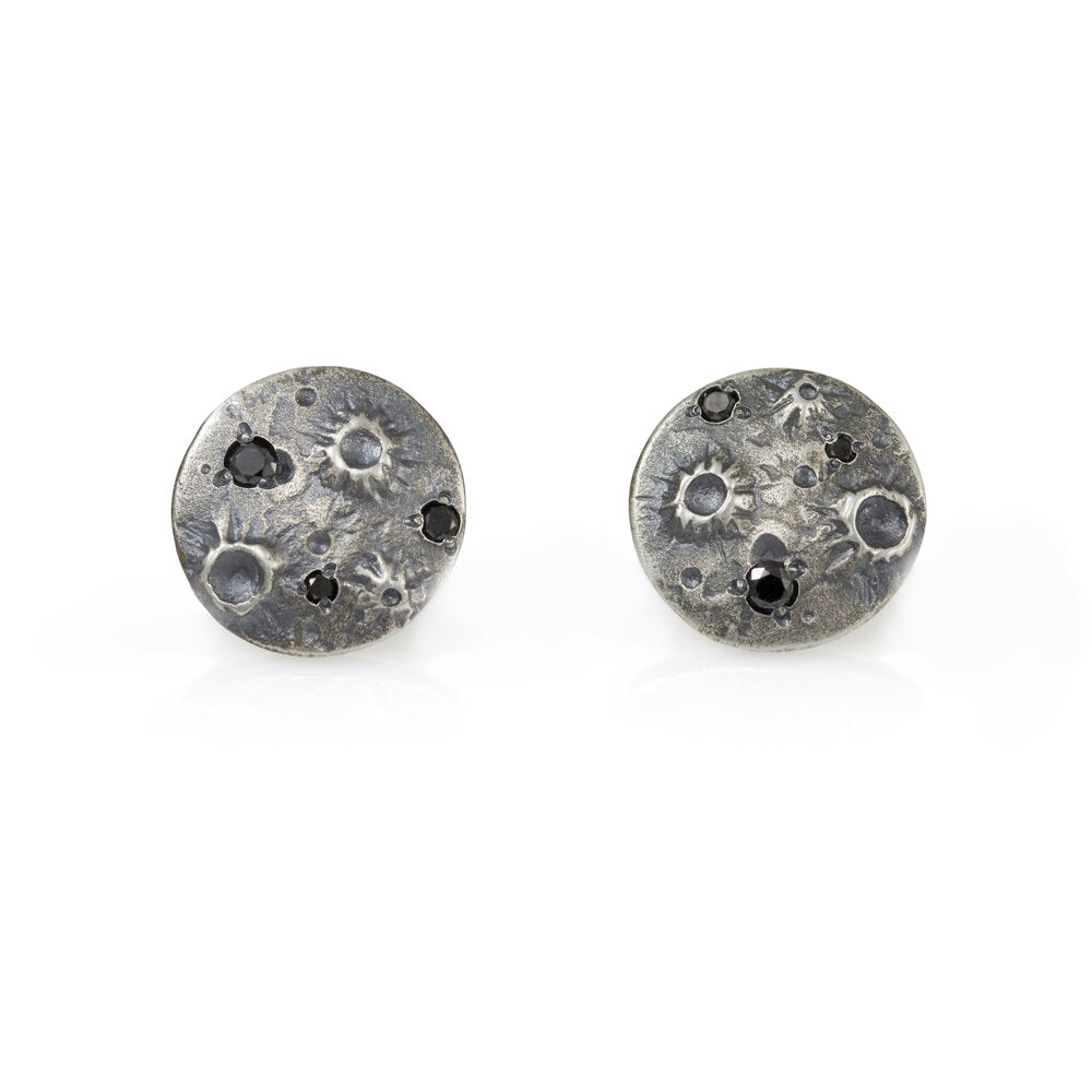 Silver Full Moon Studs- Black Diamonds