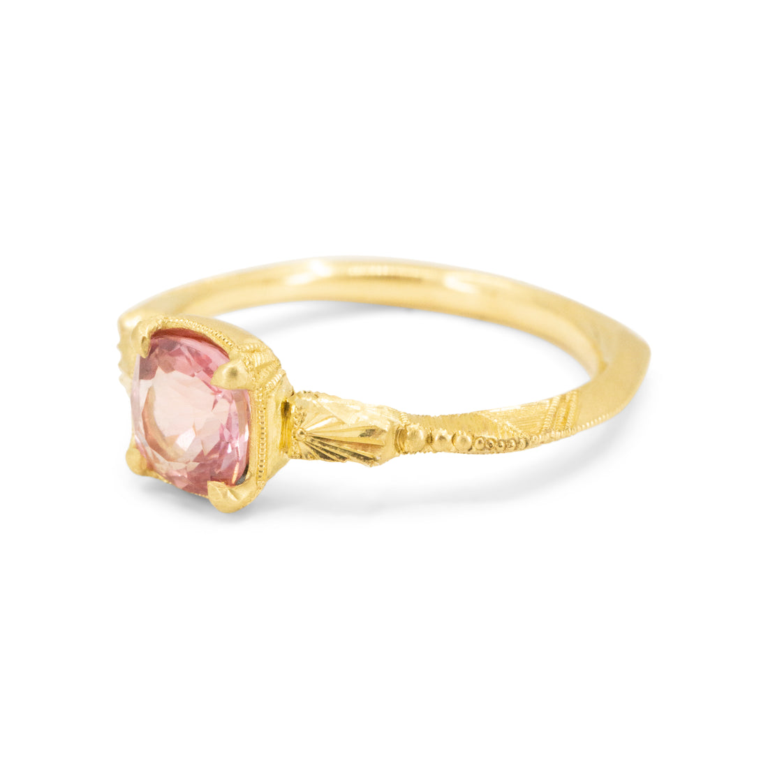 Padparadscha Sapphire Engraved Solitaire- One of a Kind