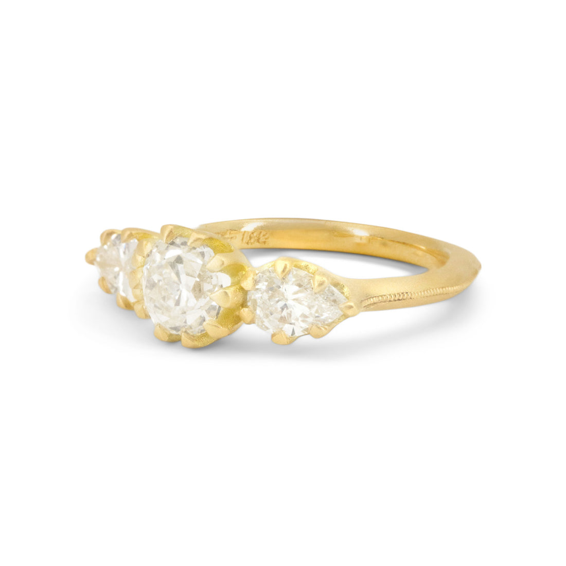 Three Stone Cushion + Pear Ring - One of a Kind - 1.51 CTTW