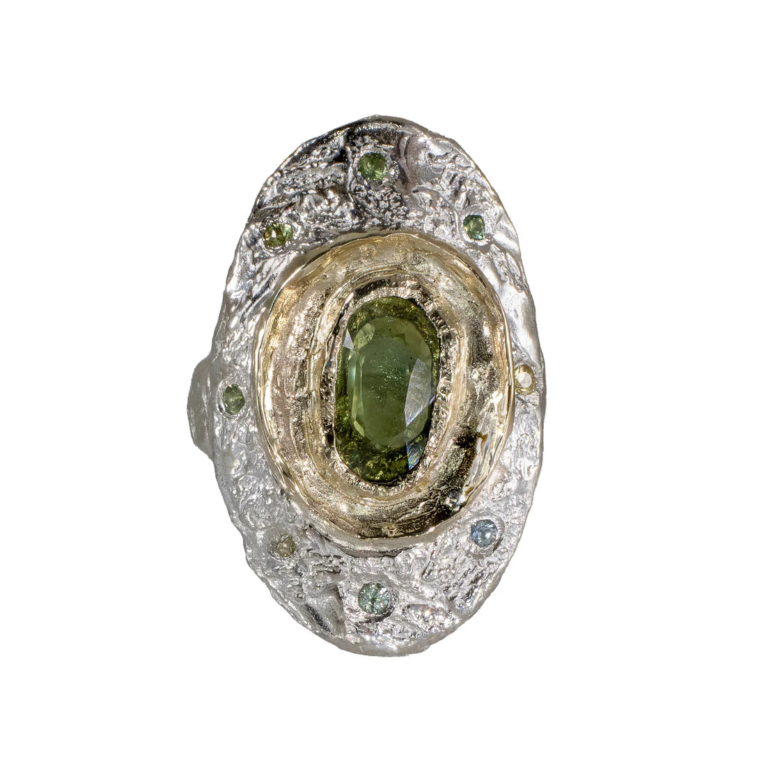 14k & SS Fragmented Green Sapphire Ring II
