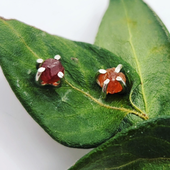 Raw Orange Garnet Studs