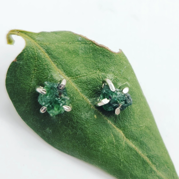 Raw Green Garnet Studs