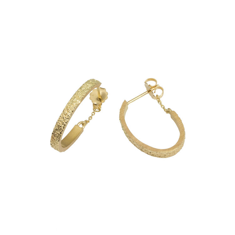 18k Small Oval Sand Textured Hoops
