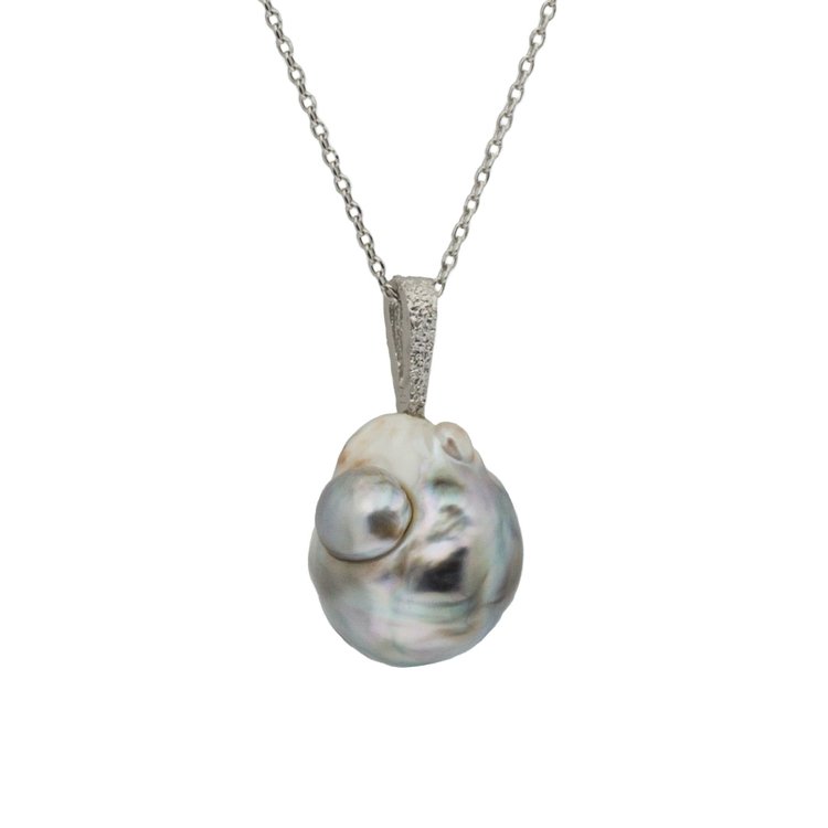 Platinum Sand Textured Tahitian Pearl Pendant- One of a Kind