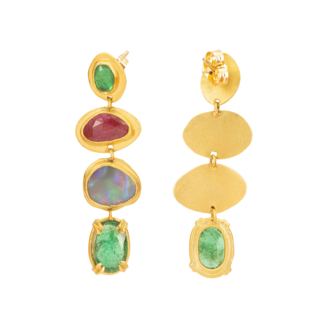 Ruby, Opal and Emerald Tapestry Drop Earrings- One of a Kind