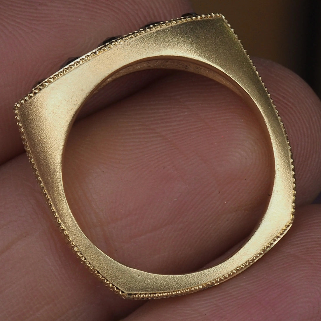 18k Salt and Pepper Rosecut Diamond Marquis Signet Ring- One of a Kind