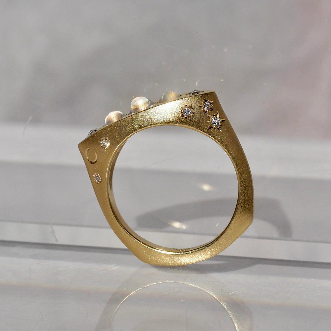 18k Moonstone and Diamond Marquis Signet Ring- One of a Kind