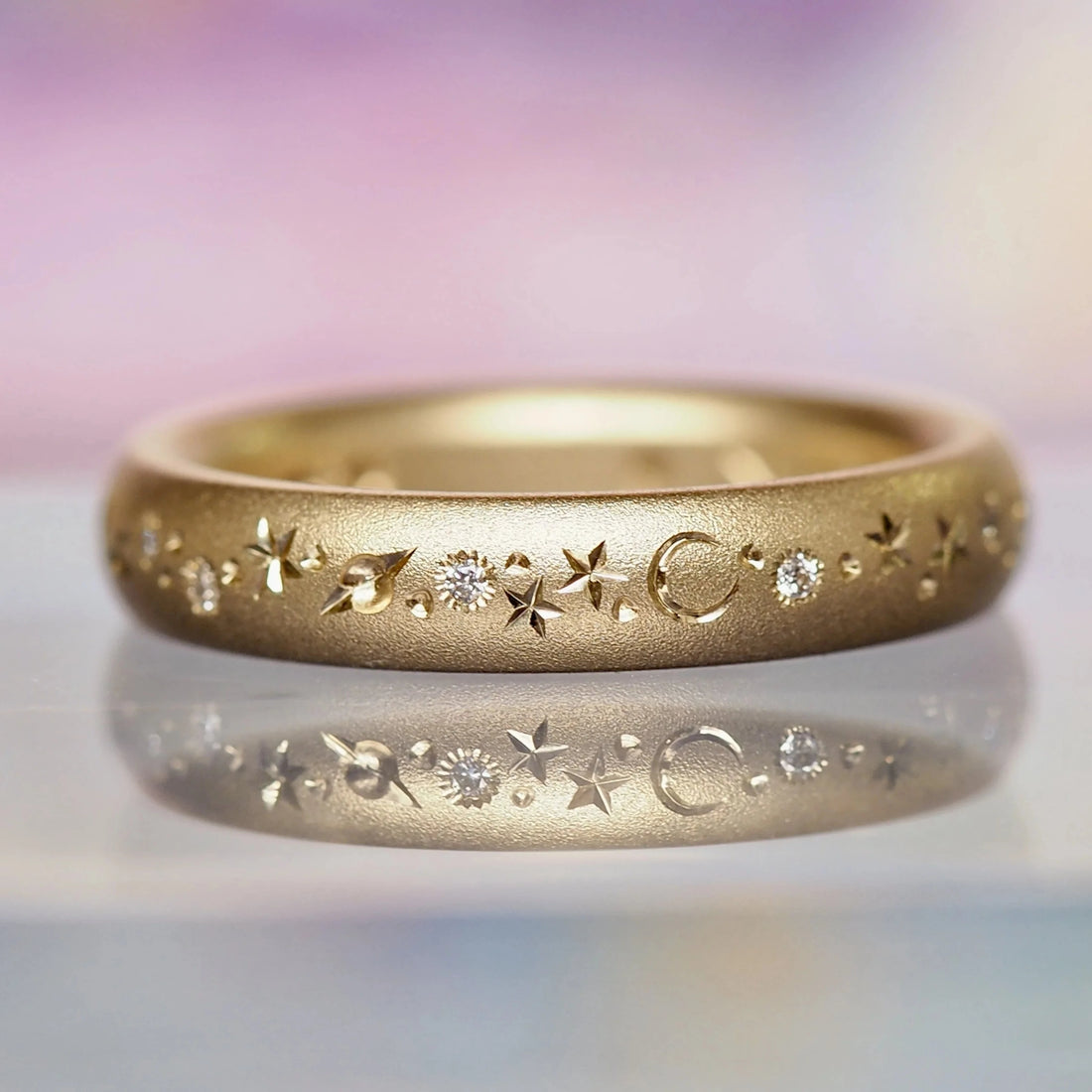 14k High Dome Celestial Band- 4mm