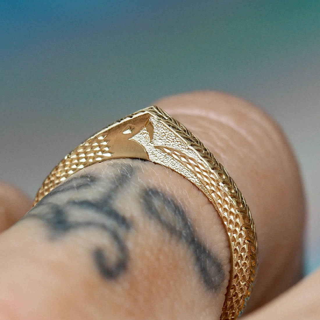 14k Snake Engraved Slice Ring