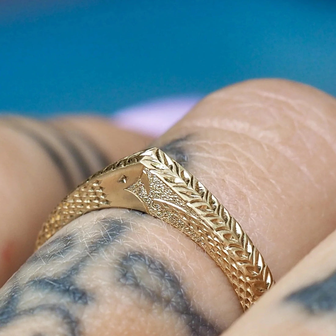 14k Snake Engraved Slice Ring