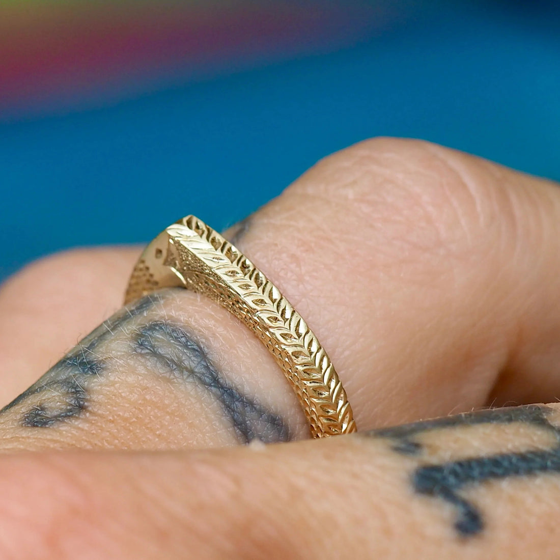 14k Snake Engraved Slice Ring
