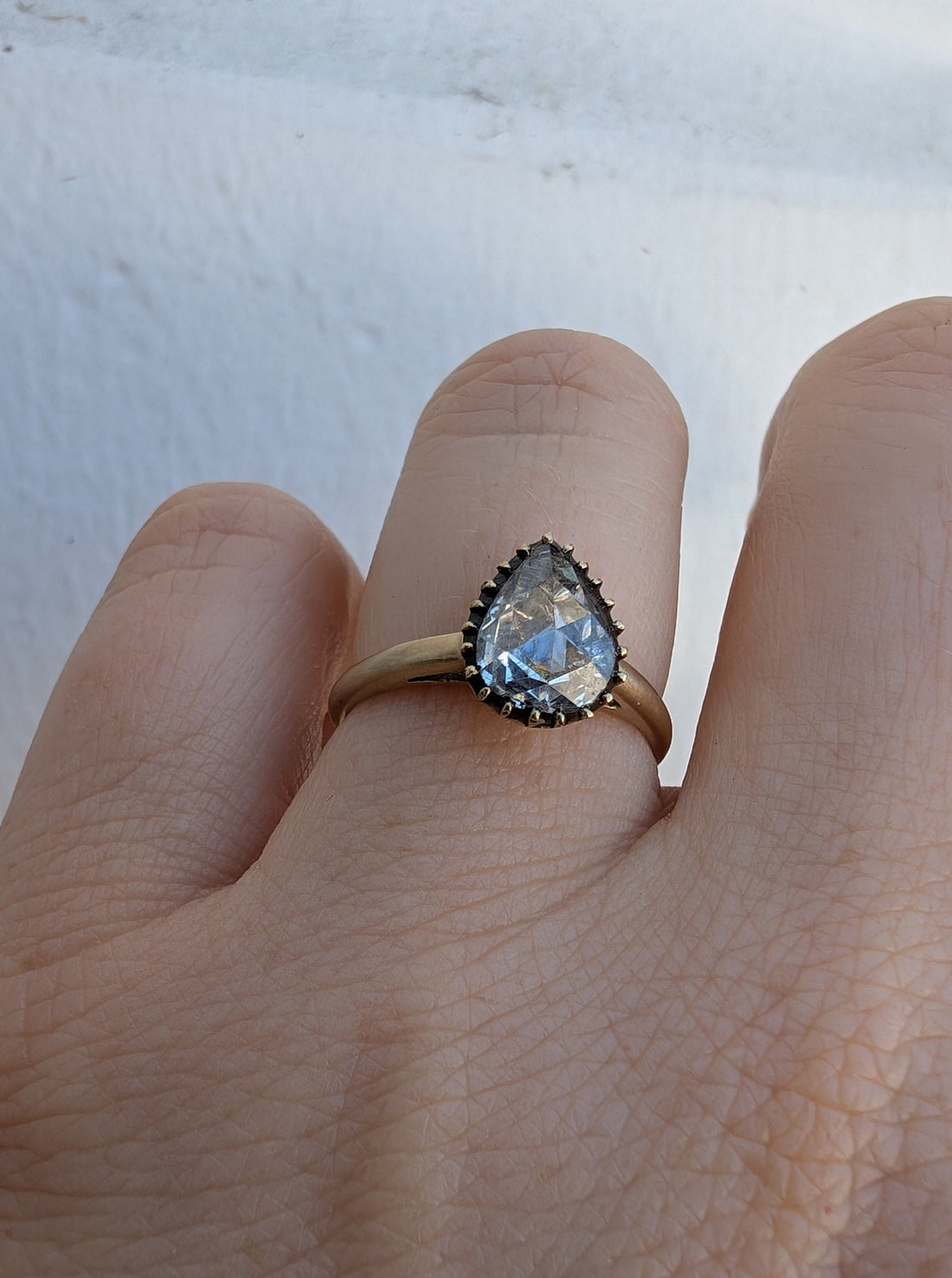 14k Antique Pear Rosecut Solitaire