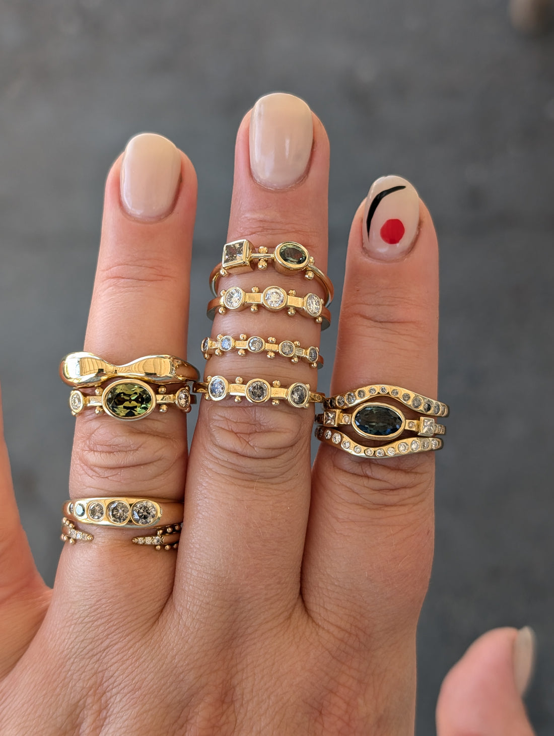 14k 5-Stone Koemi Ring- Grey Diamond