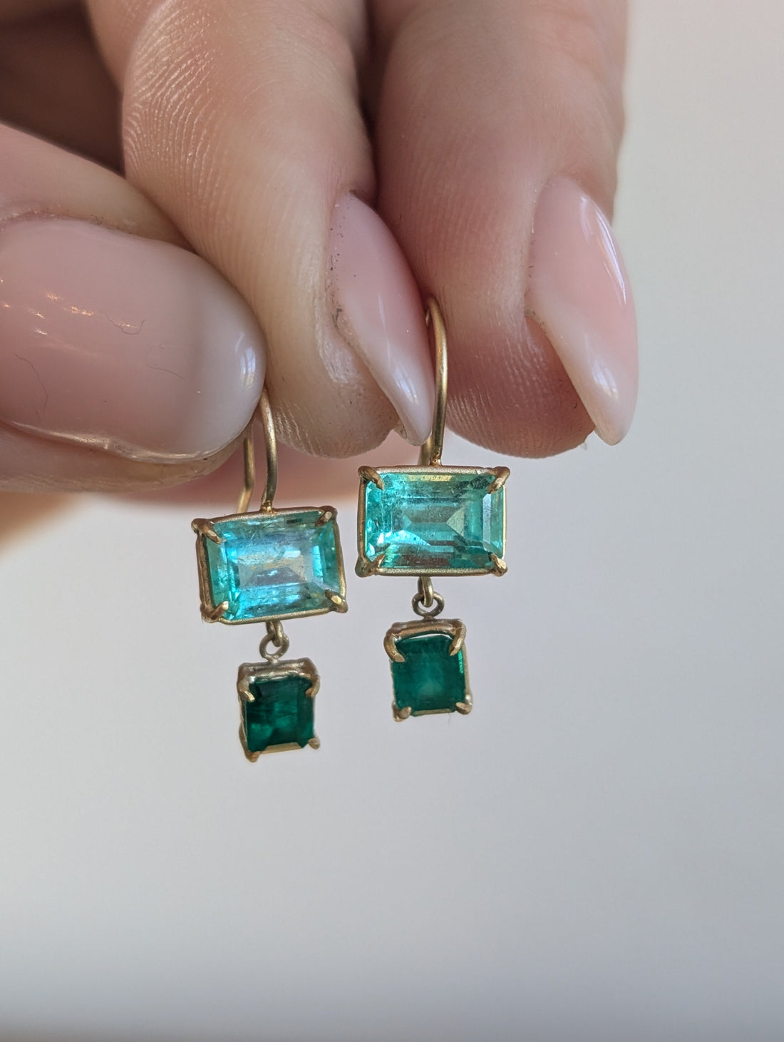 Emerald Drop Basket Earrings - OOAK