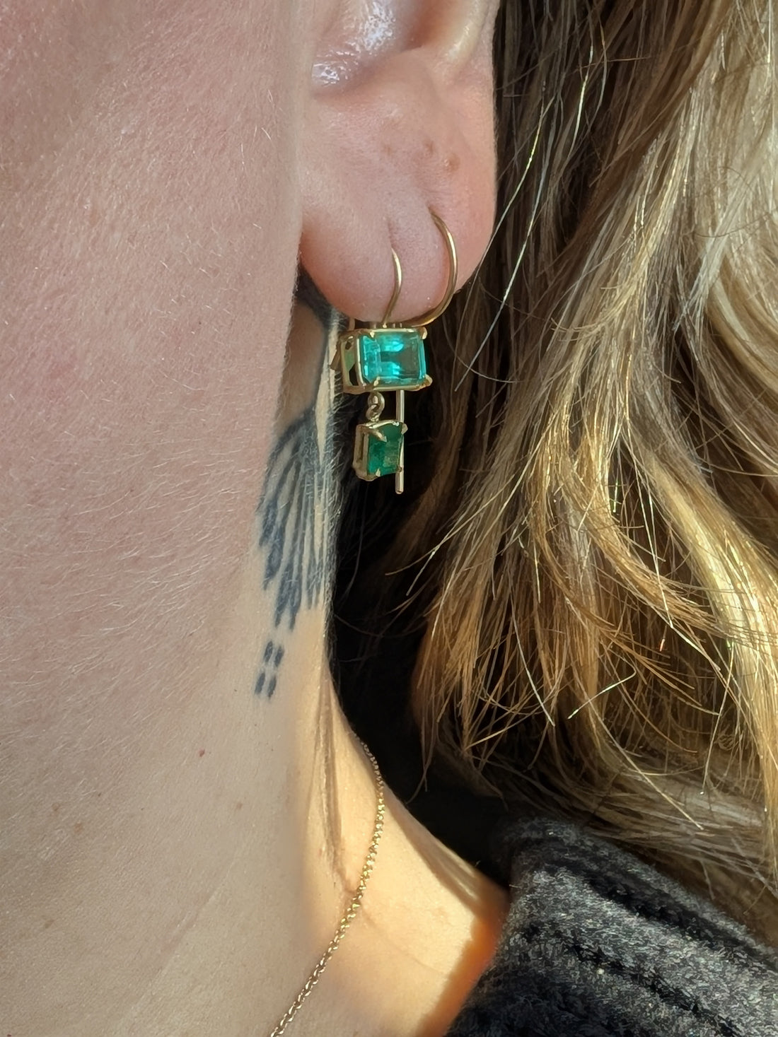 Emerald Drop Basket Earrings - OOAK