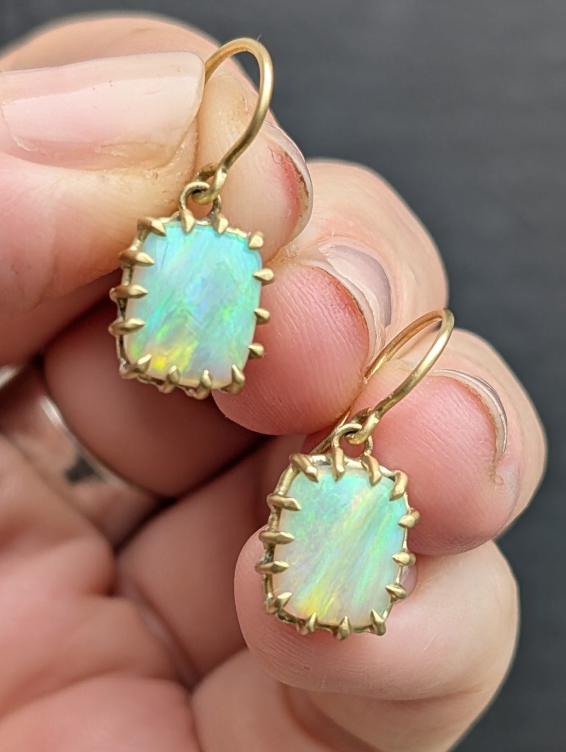 Rectangle Opal Drop Earrings