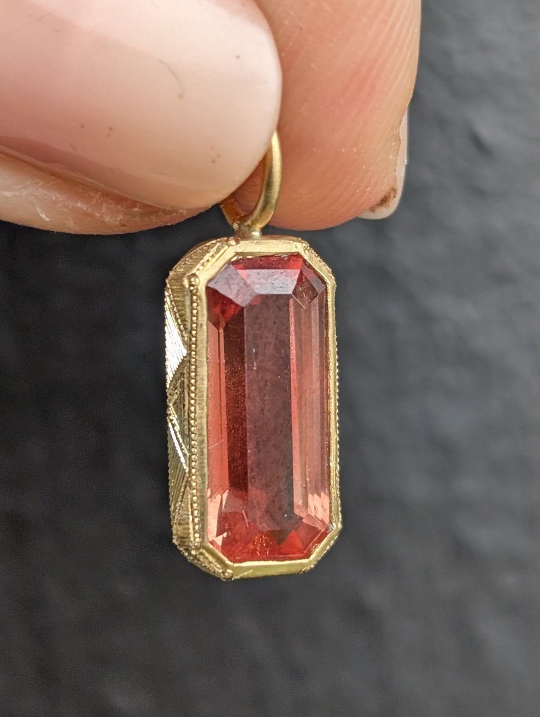 Engraved Sunstone Bezel Set Pendant - 3.49CT