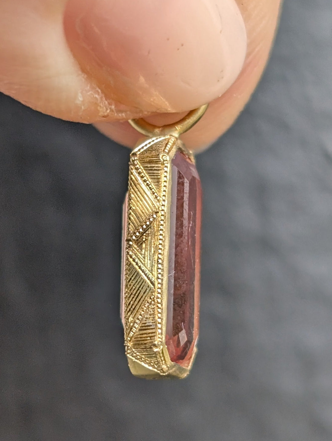 Engraved Sunstone Bezel Set Pendant - 3.49CT