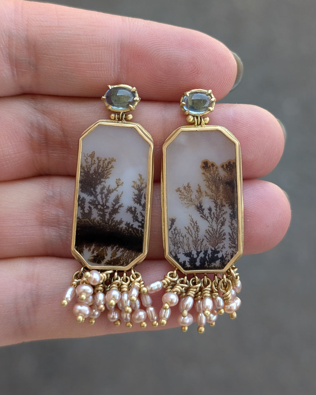 Agate & Aquamarine Dreamscape Earrings - OOAK