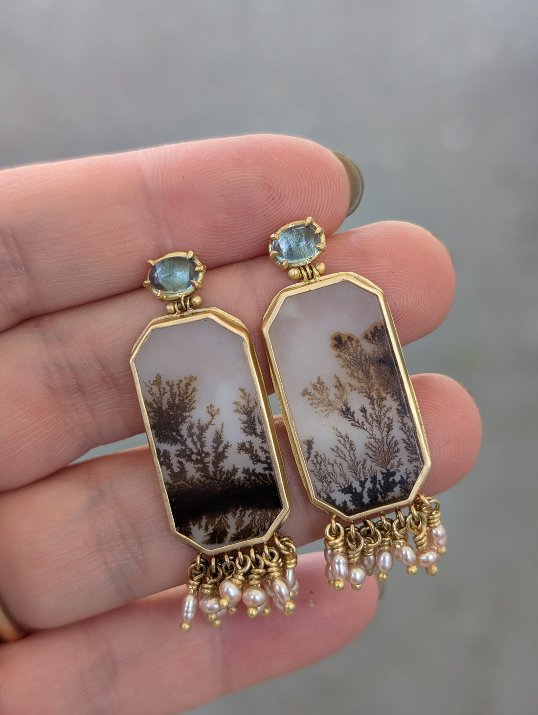 Agate & Aquamarine Dreamscape Earrings - OOAK