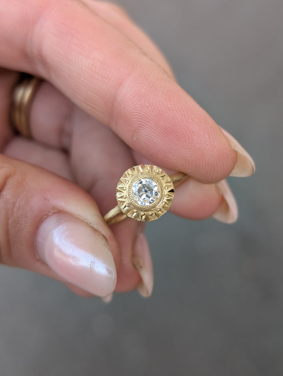 Engraved White Diamond Relic Ring 0.50CT - One of a Kind