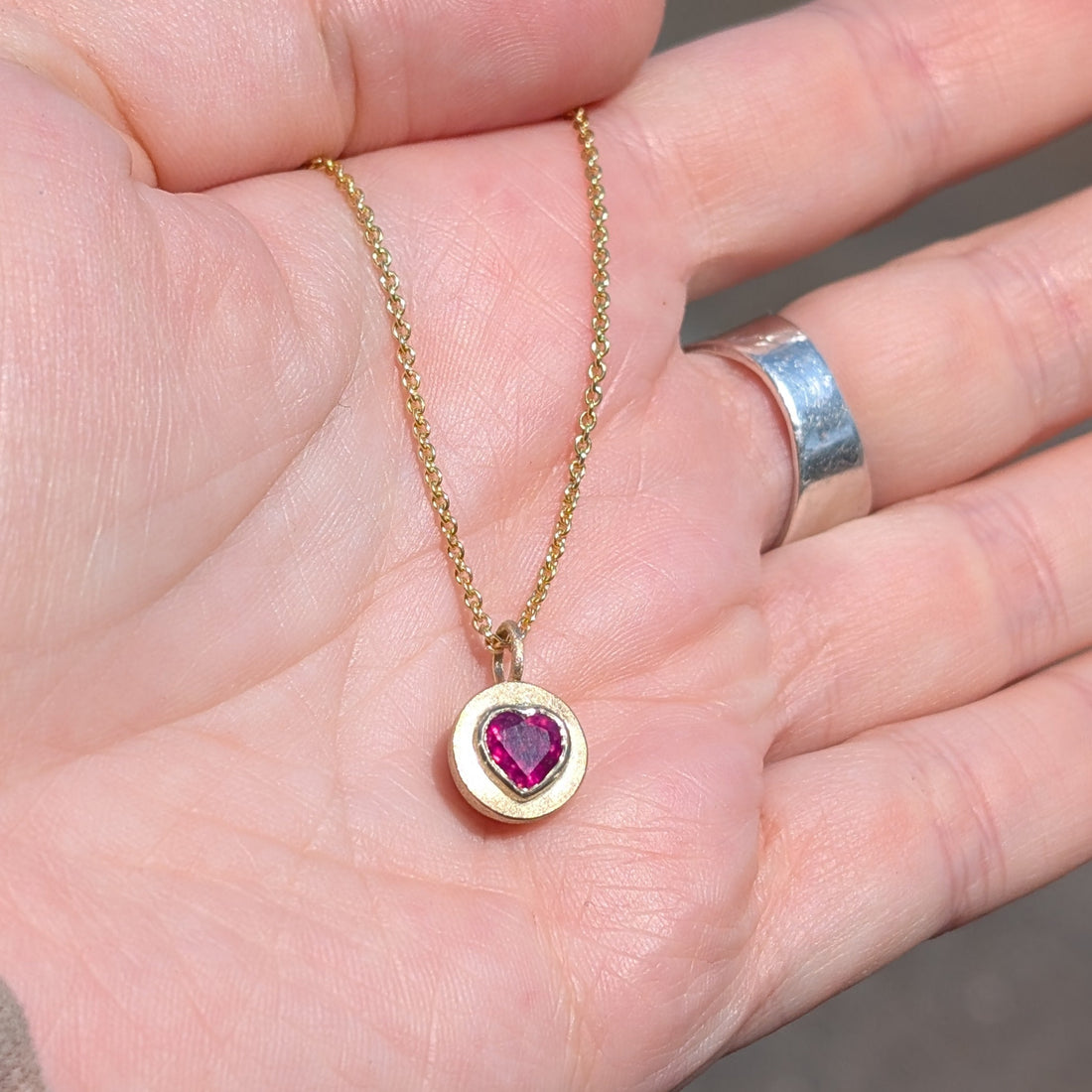 14k Heart Galileo Pendant-  purple sapphire