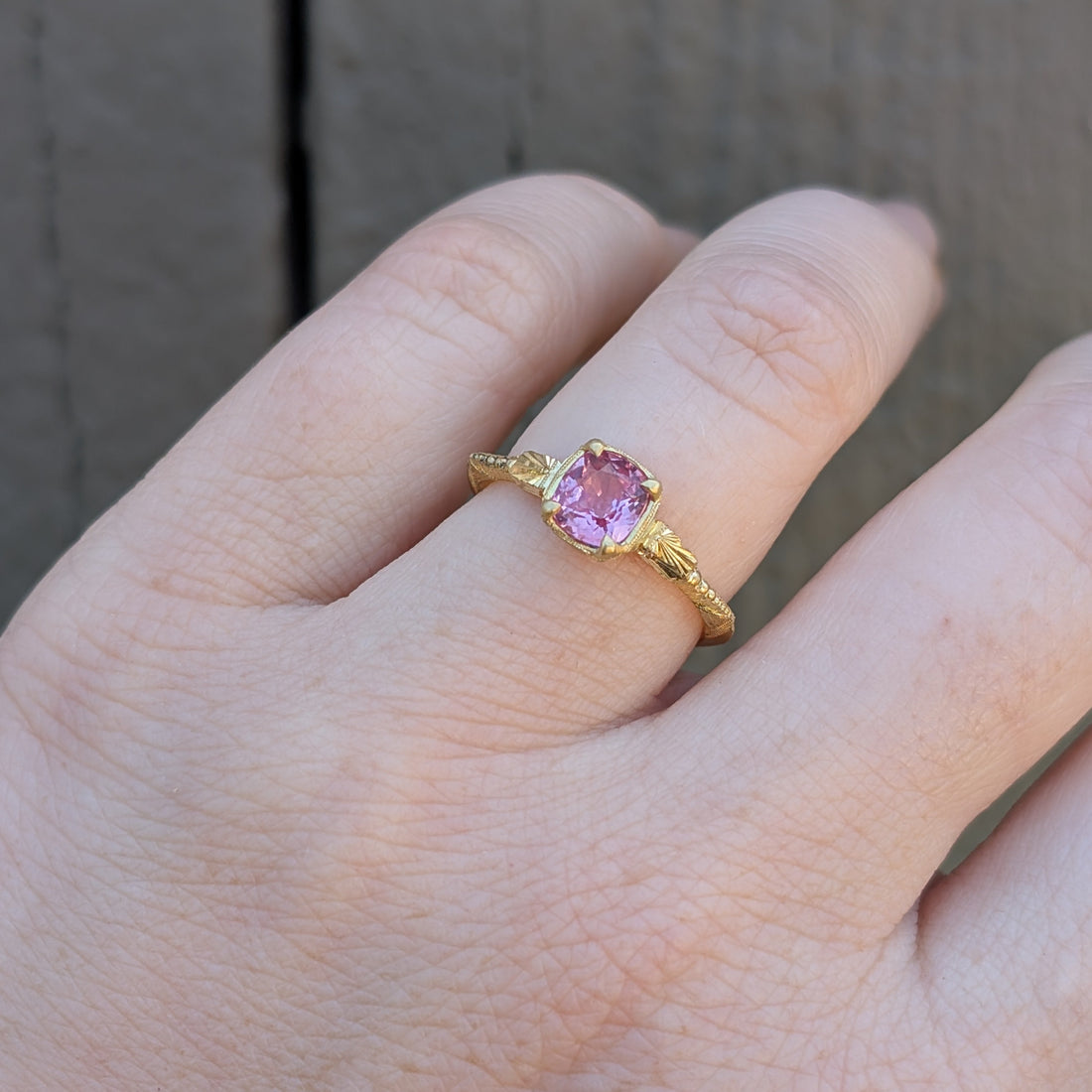 Padparadscha Sapphire Engraved Solitaire- One of a Kind