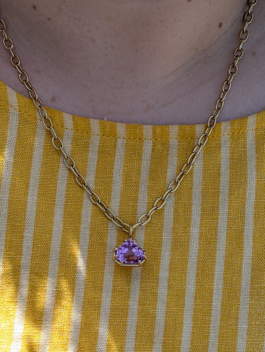 Geo Pear Kunzite Basket Pendant  - 7.0CT - One of a Kind