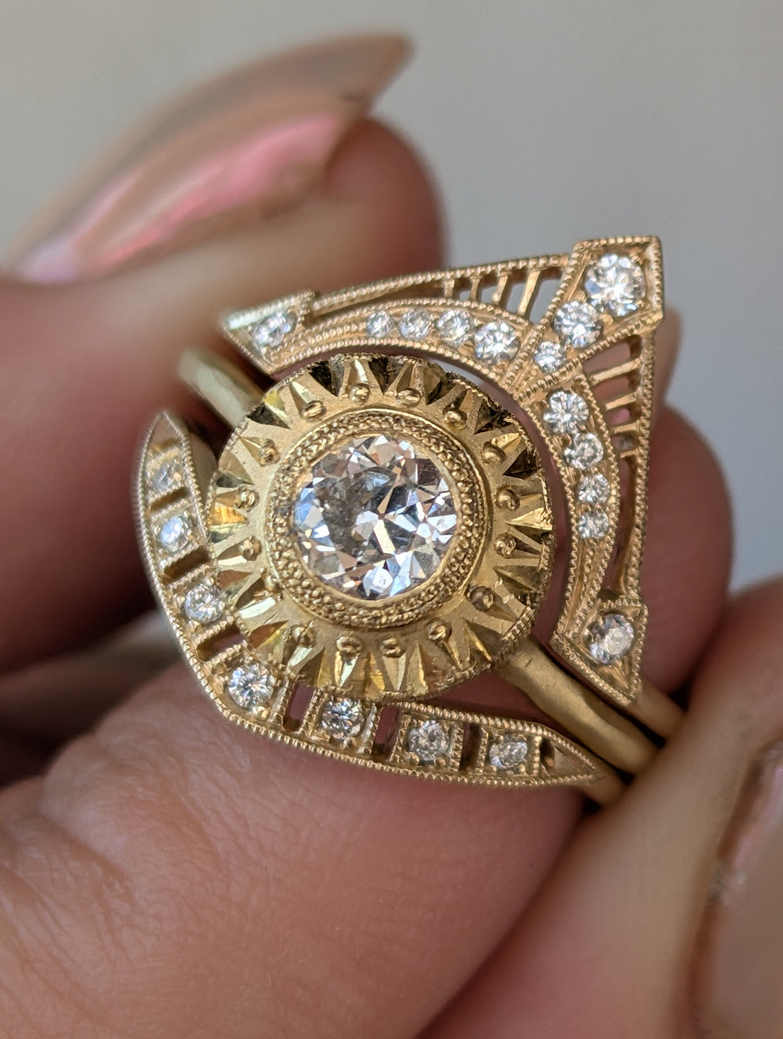 Engraved White Diamond Relic Ring 0.50CT - One of a Kind