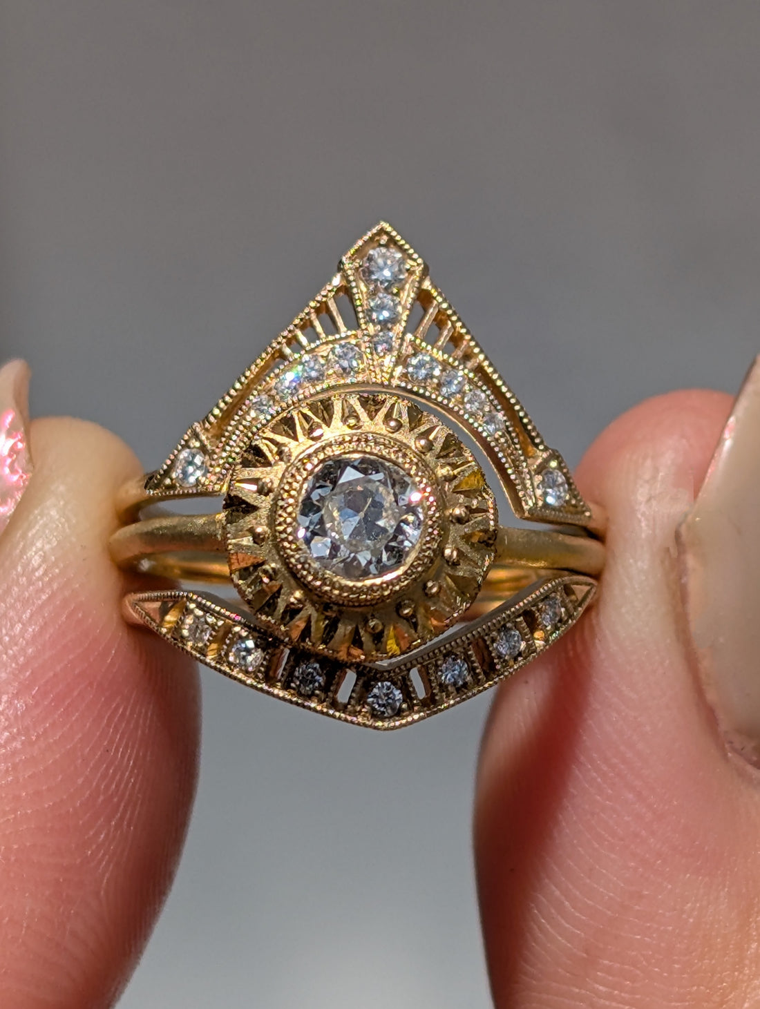Engraved White Diamond Relic Ring 0.50CT - One of a Kind