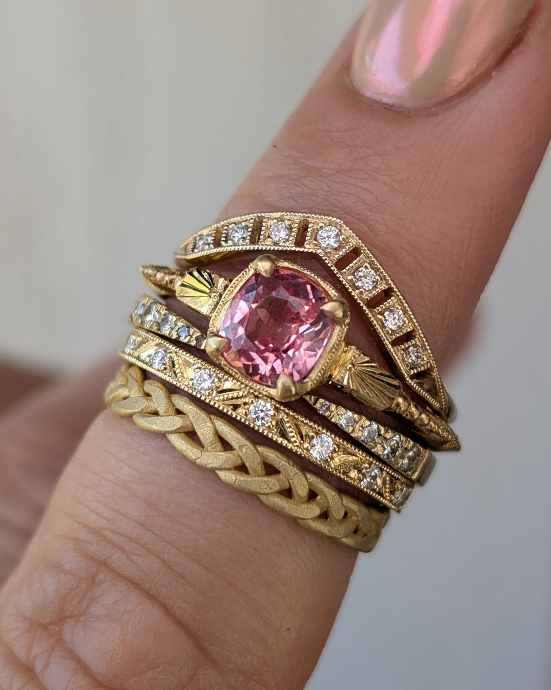 Padparadscha Sapphire Engraved Solitaire- One of a Kind