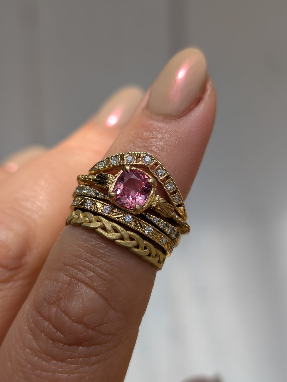 Padparadscha Sapphire Engraved Solitaire- One of a Kind