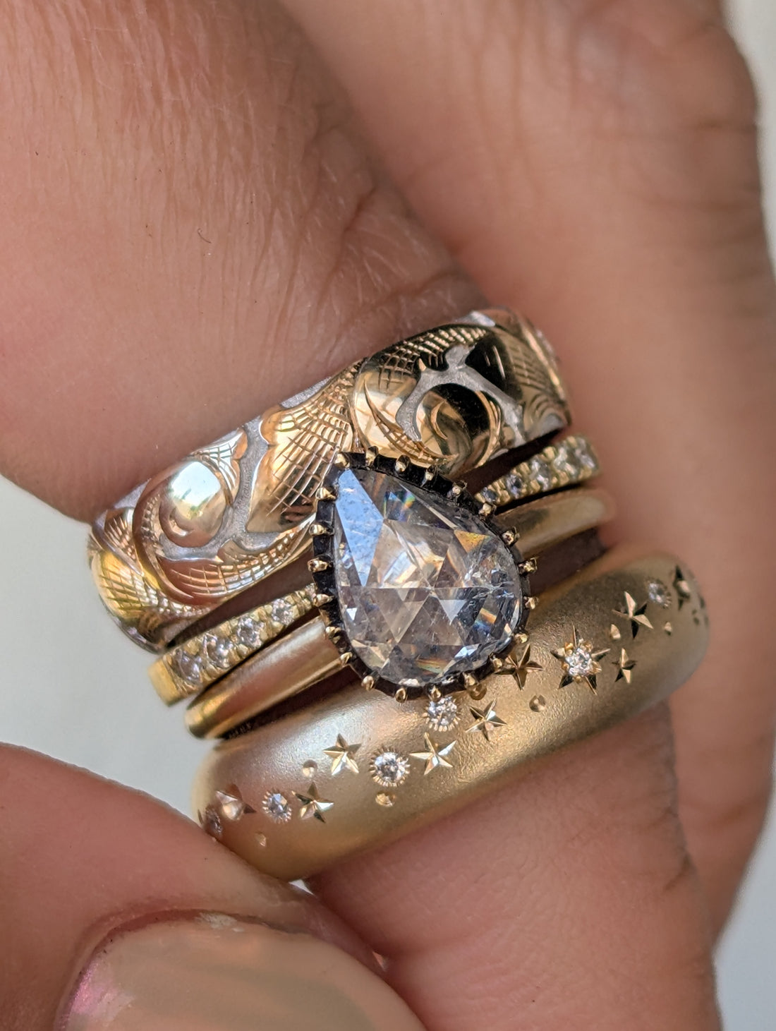 14k Antique Pear Rosecut Solitaire