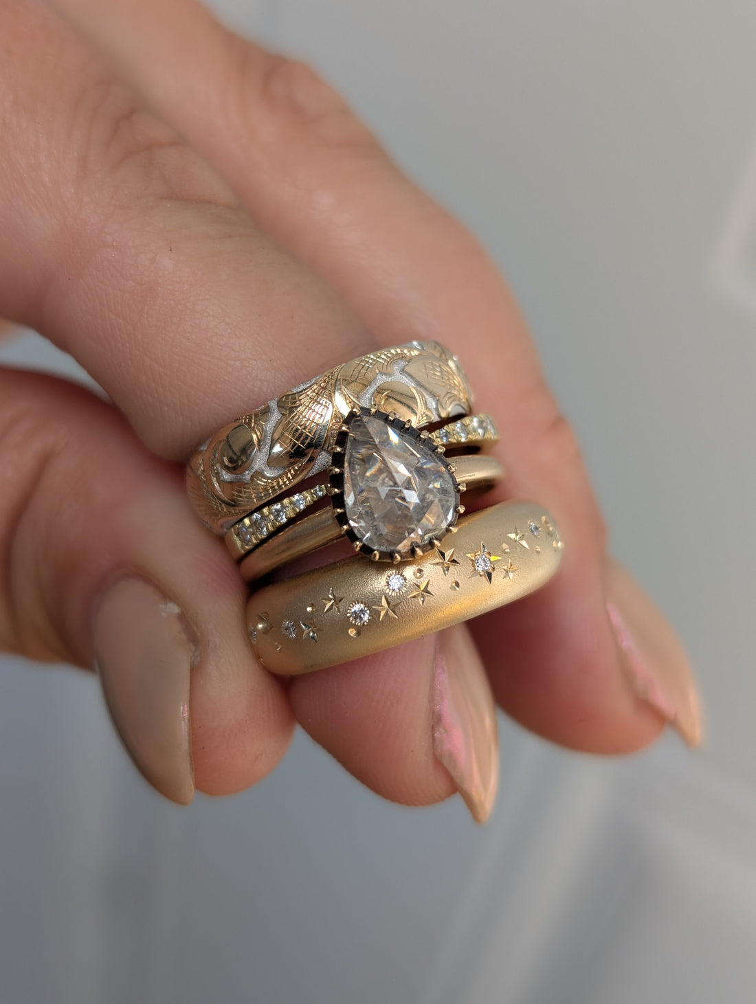 14k Antique Pear Rosecut Solitaire