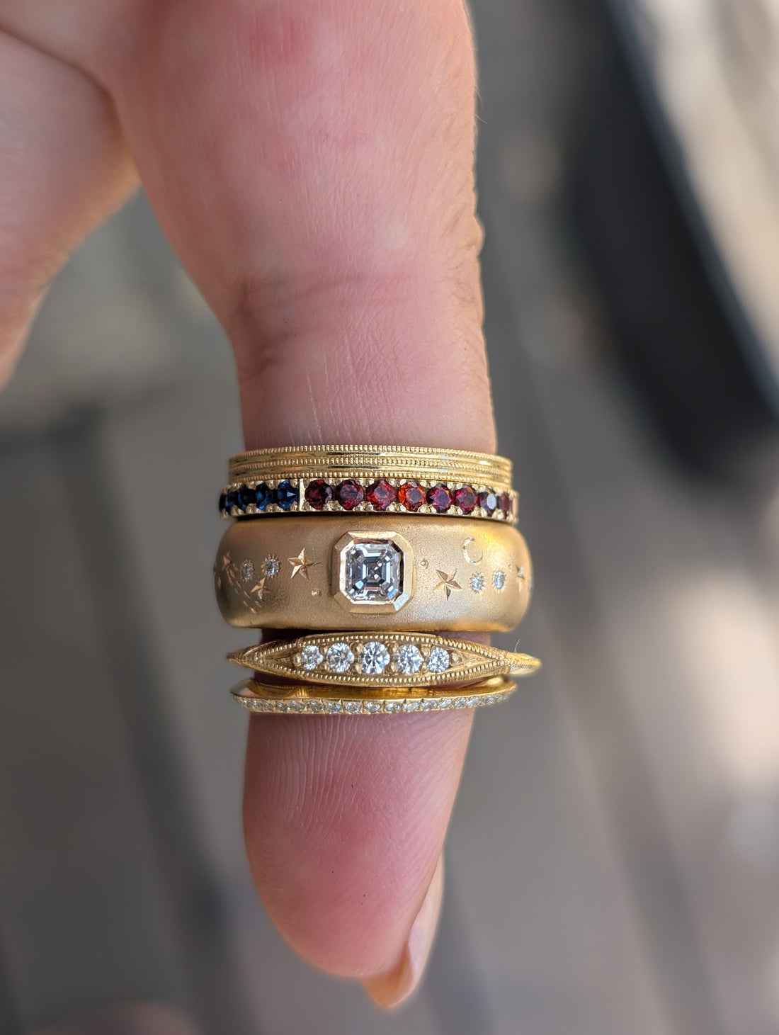 14k Asscher Cut Celestial Band- One of a Kind