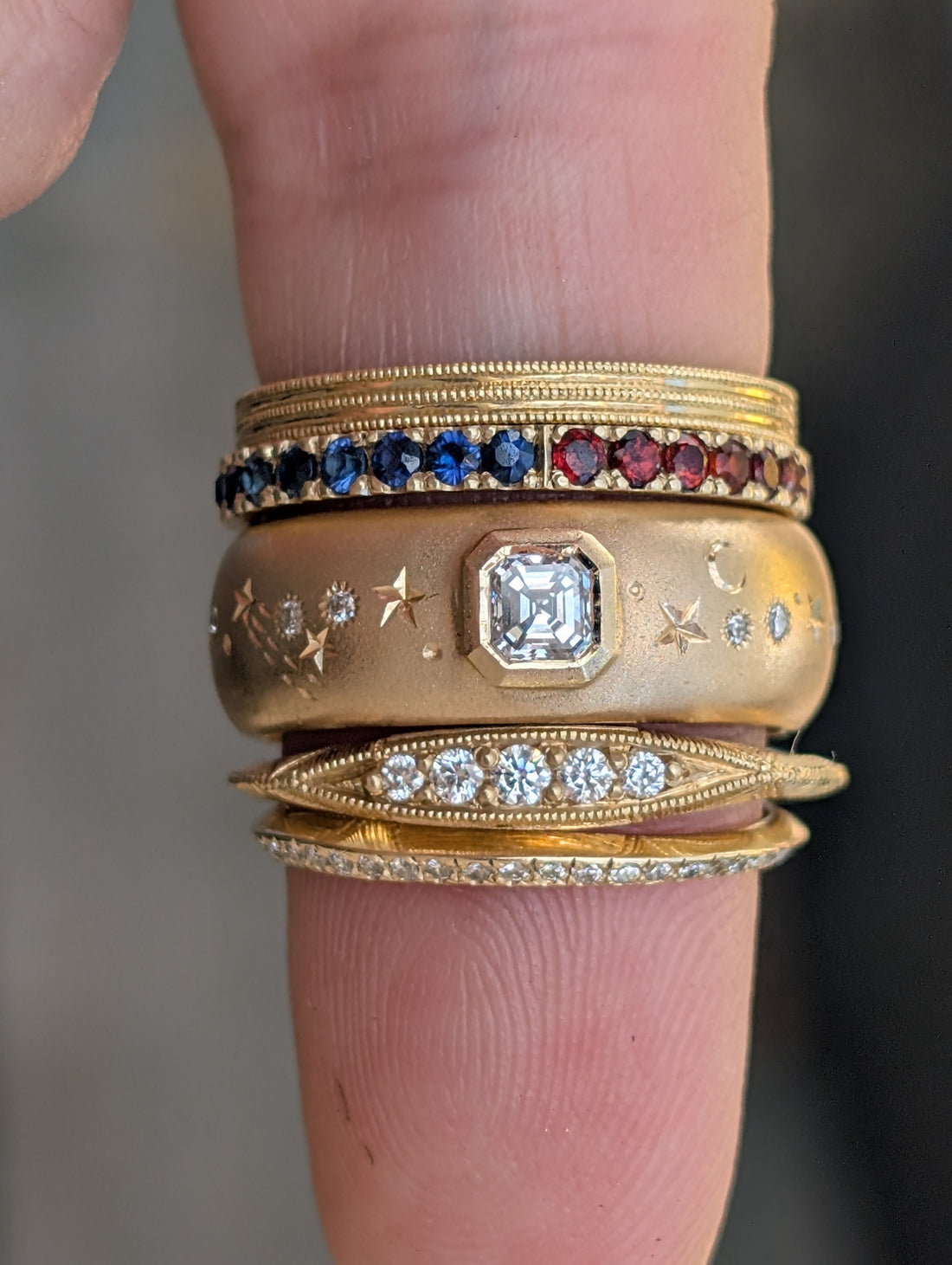 14k Asscher Cut Celestial Band- One of a Kind