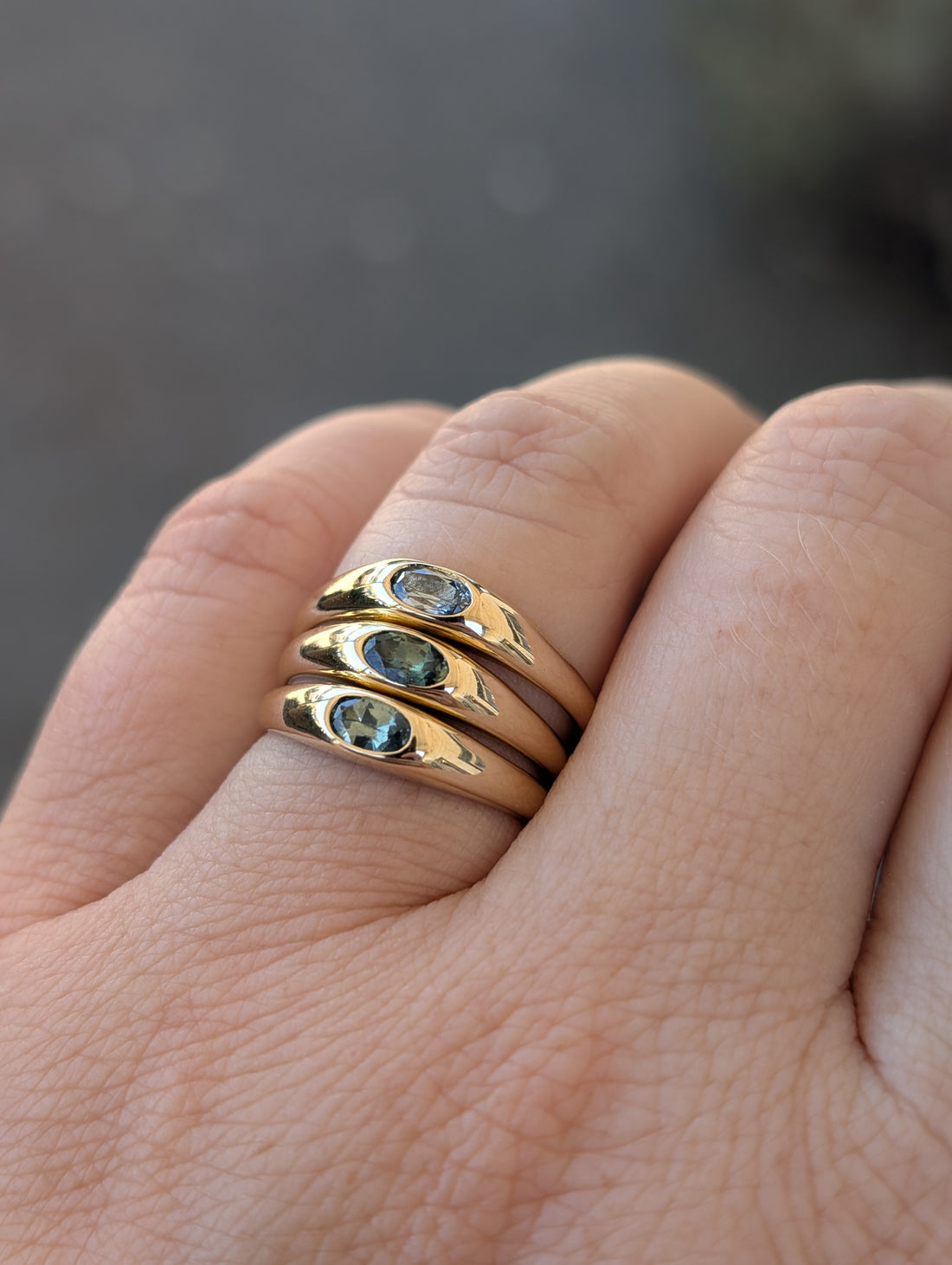 14k Petite Risa Ring- Dark Green Australian Sapphire