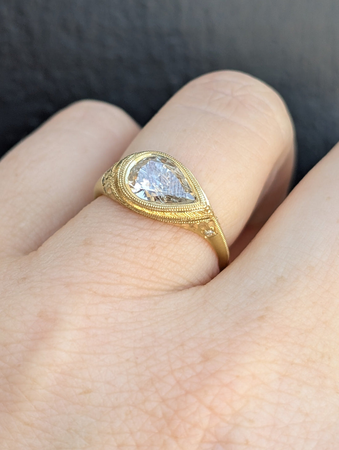 Royal Engraved Pear Diamond Solitaire - 1ct - One of a Kind