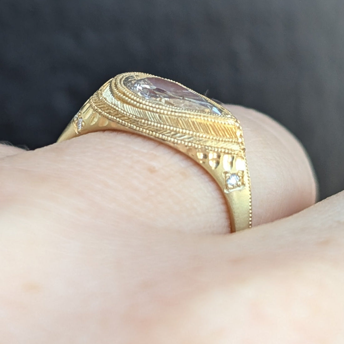 Royal Engraved Pear Diamond Solitaire - 1ct - One of a Kind