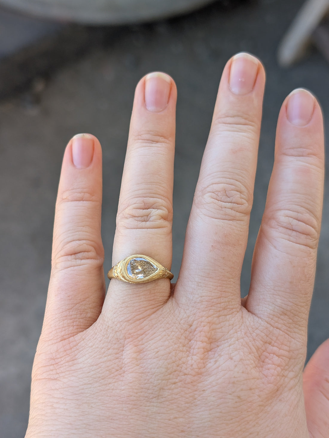 Royal Engraved Pear Diamond Solitaire - 1ct - One of a Kind