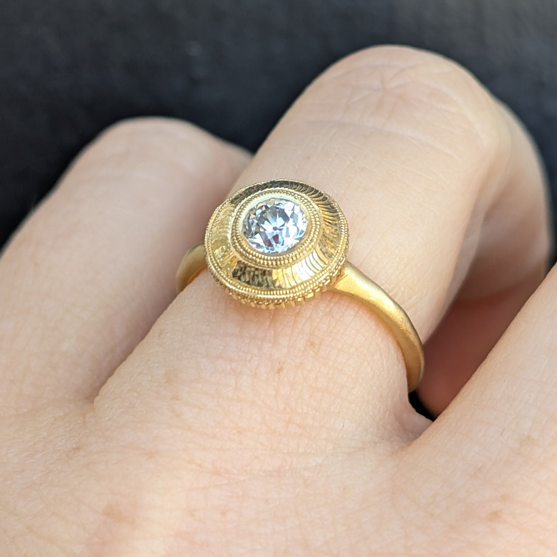 Engraved White Diamond Relic Ring #2 - 0.44ct - One of a Kind
