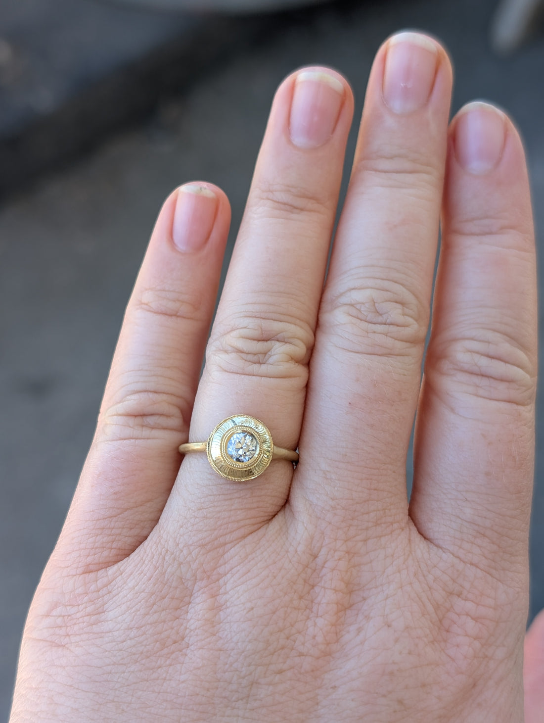 Engraved White Diamond Relic Ring #2 - 0.44ct - One of a Kind