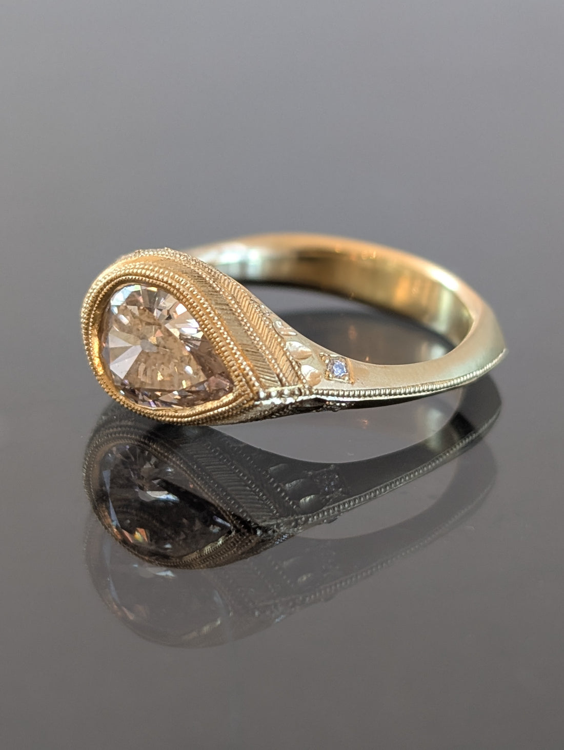 Royal Engraved Pear Diamond Solitaire - 1ct - One of a Kind