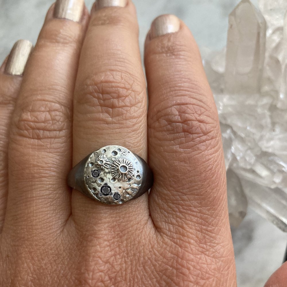 Silver Full Moon Signet- Black Diamond